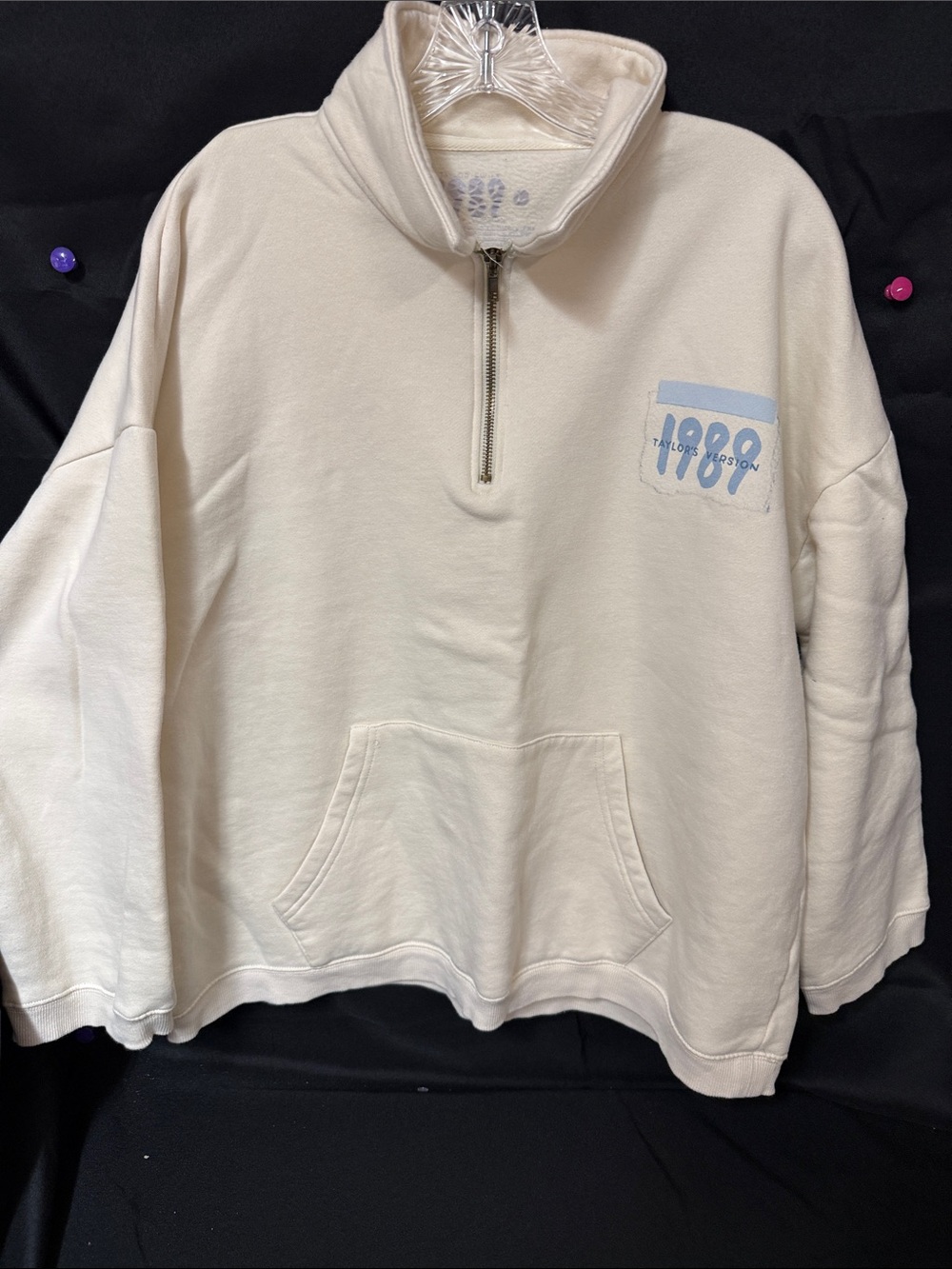 Taylor Swift Cream Half-Zip Pullover with Light Blue Logo